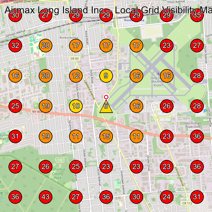 Airmax Long Island Inc GeoGrid visibility map for Air Conditioning Contractor in Holbrook